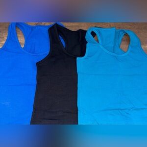 Set of Three Racerback Tank Tops - Blue and Black and Teal